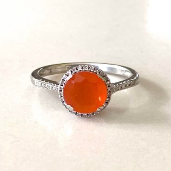 Fire Opal Diamond Halo Ring, 14k White Gold, Sz 9, Exc. Cond. - Picture 3 of 8